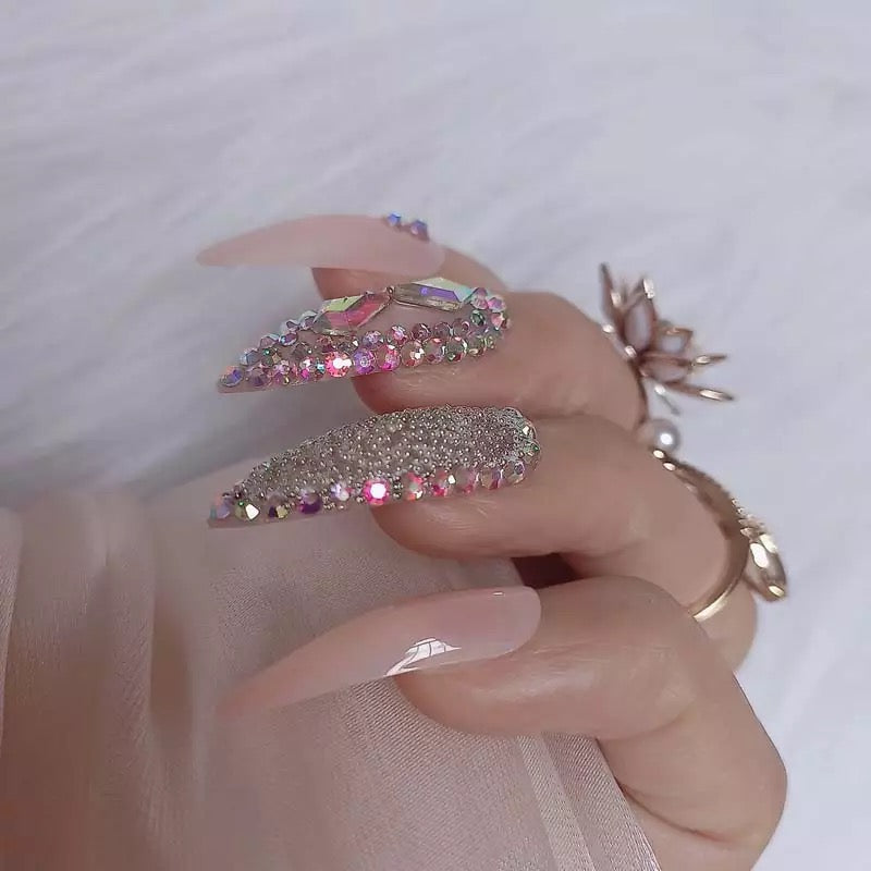 Fancy Diamond Almond False Press On Nails